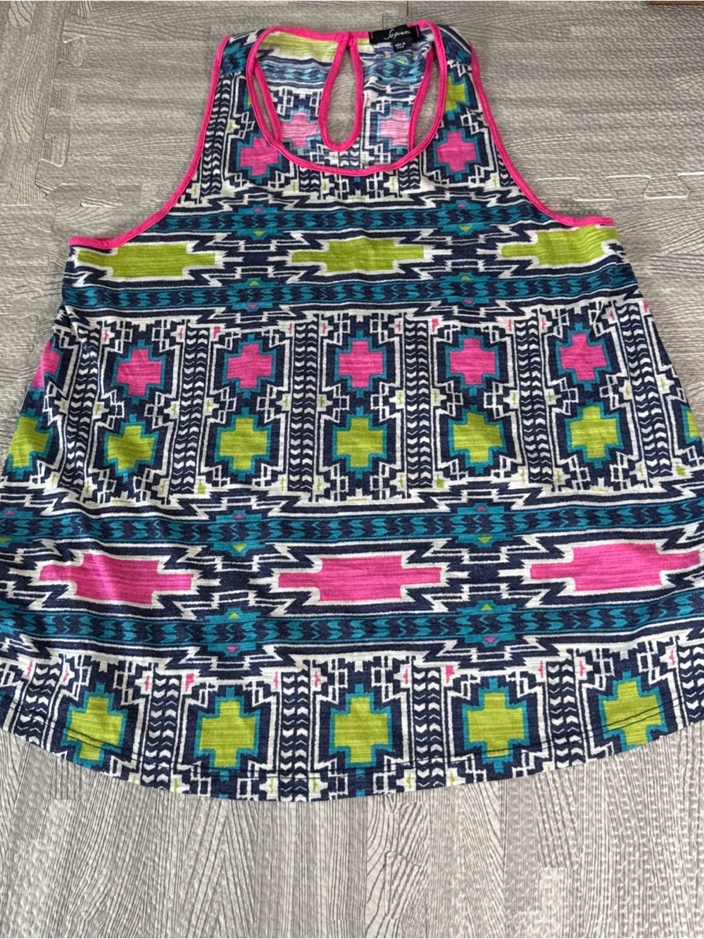 Soprano Pink Trim Aztec-Style Knit Tank Size L Made in USA